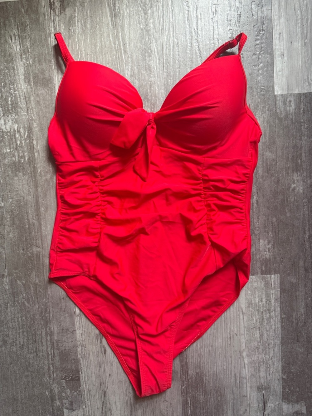 SHEIN Red One Piece Swimsuit Ruched Front & Bow Underwire in Cups Womens Medium